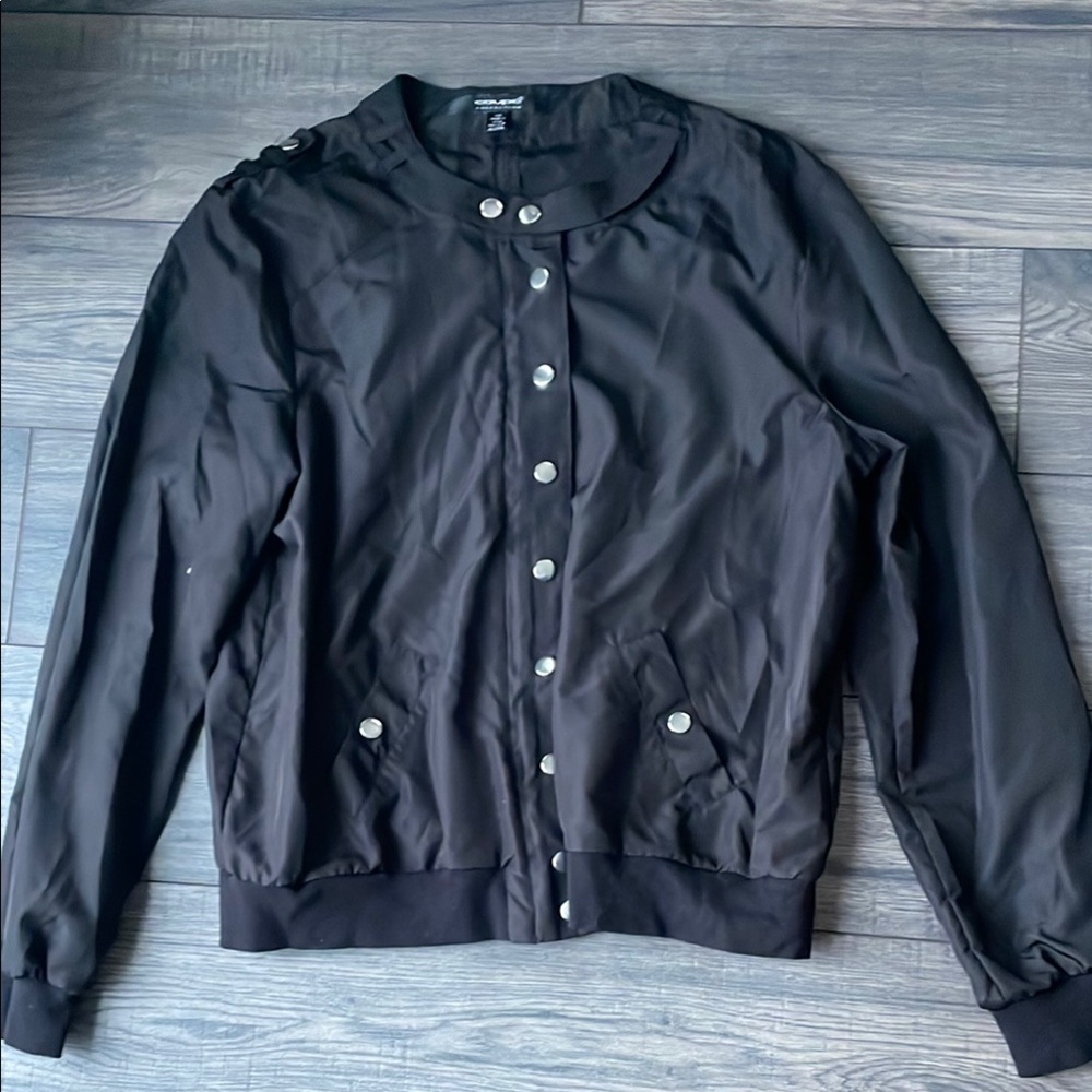 Black and Silver Bomber Jacket with Ribbed Cuffs